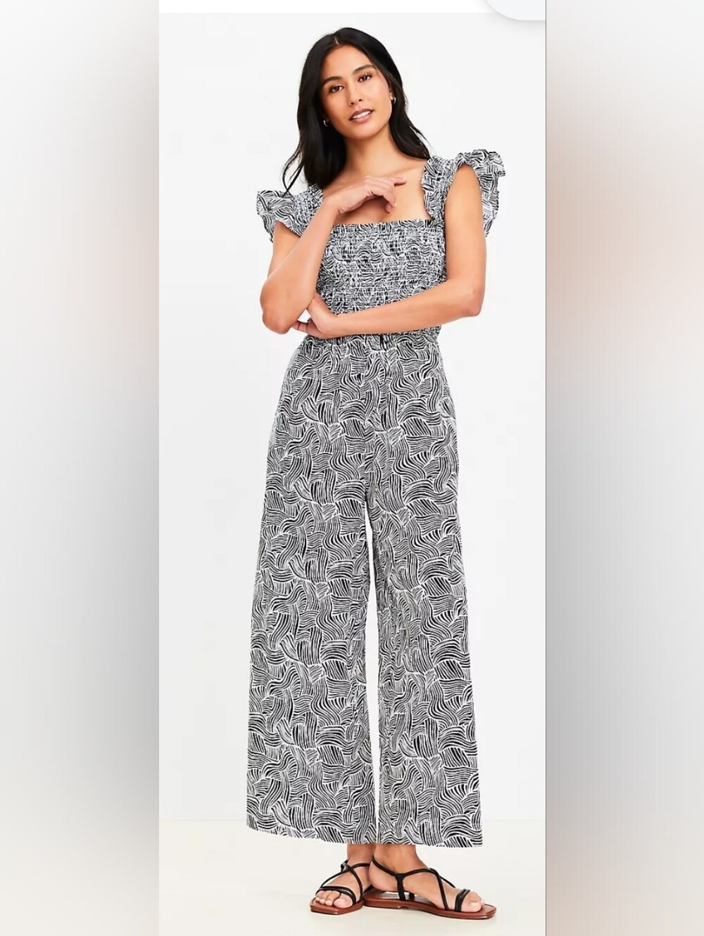LOFT Beach Smocked Wide Leg Jumpsuit